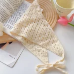 베이지색 면 소재 속이 빈 삼각형 헤어밴드 타월 (여성용 여름 여행 헤어 스카프/반다나 프랑스 스타일 속이 빈 격자무늬 헤어밴드) - 이미지 6