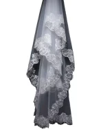 화이트 아이보리 레이스 자수 가장자리 신부 고품질 Tulle 신부 베일 1 레이어 결혼 웨딩 액세서리 2024 - 이미지 2