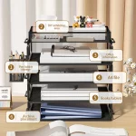 5단 책상 정리함 쌓을 수 있는 트레이 사무실 책상 정리함 파일 및 종이 편지 액세서리용 데스크탑 홀더 블랙 - 이미지 5