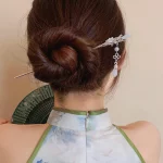 꽃 물방울 유리 구슬 여성을위한 헤어 스틱 모조 진주 술 머리핀 기질 Hanfu Cheongsam Charm Chopstick - 이미지 4