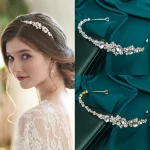 트렌디한 신부 머리띠, 실버 컬러 라인석 크리스탈 티아라 웨딩 왕관 공주 티아라 쥬얼리, 신부 웨딩 헤어 쥬얼리