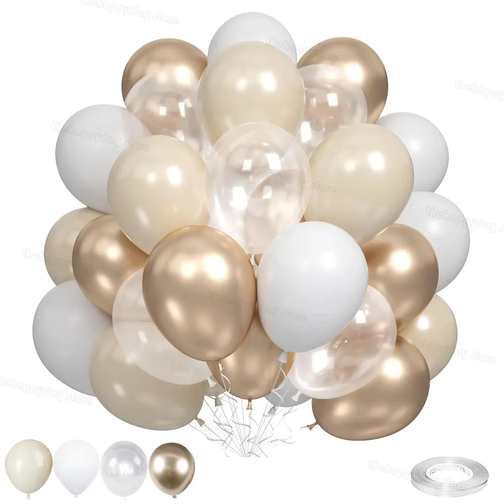 40Pcs 누드 크림 화이트 중립 풍선 Boho 생일 베이비 샤워 웨딩 파티 장식에 대 한 크롬 금속 라텍스 샴페인 풍선