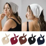 빈티지 천 패브릭 삼각형 헤어 스카프 솔리드 컬러 선 스크린 터번 Hairbands 다기능 Headscarf 헤어 액세서리 - 이미지 2
