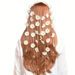 꽃 히피 머리띠, 꽃 왕관, 70년대 보헤미안 의류 스타일에 어울리는 여름 해바라기 헤어 액세서리