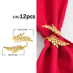 1/6/12Pcs실버 잎 냅킨 링 금속 냅킨 링 홀더 웨딩 장식 주방 식탁 장식 호텔 냅킨 링 - 이미지 2