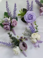 Boutonniere 남성용 신부 들러리 라벤더 조화, 웨딩 액세서리, 보라색 단추 구멍, 무도회, 코르사주 테이블 장식 - 이미지 6