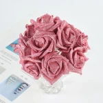 5-10pcs 홈 장식 웨딩 장식 공예에 대 한 미니 인공 장미 꽃 꽃다발 핑크/로얄 블루/레드/골드 반짝이 거품 장미 - 이미지 6