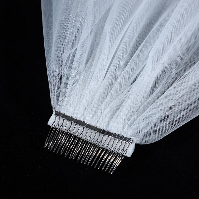 브리프 스타일 여성 웨딩 신부 모자, 화이트 투레이어 팔꿈치 길이 베일