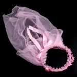 작은 공주 꽃 베일 크라운 두 레이어 웨딩 친교 머리 화환 머리 장식 레이스 베일 꽃 머리 화환 베일 - 이미지 6