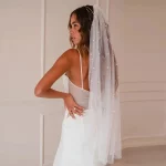 로맨틱 진주 구슬 신부 베일, 빗 포함, 부드러운 얇은 명주 그물, 인조 진주 웨딩 베일 - 이미지 4