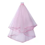 더블 레이어 메쉬 얇은 명주 그물 단색 여성 짧은 웨딩 베일 빗 리본 가장자리 센터 캐스케이드 신부 파티 헤드 피스 - 이미지 5