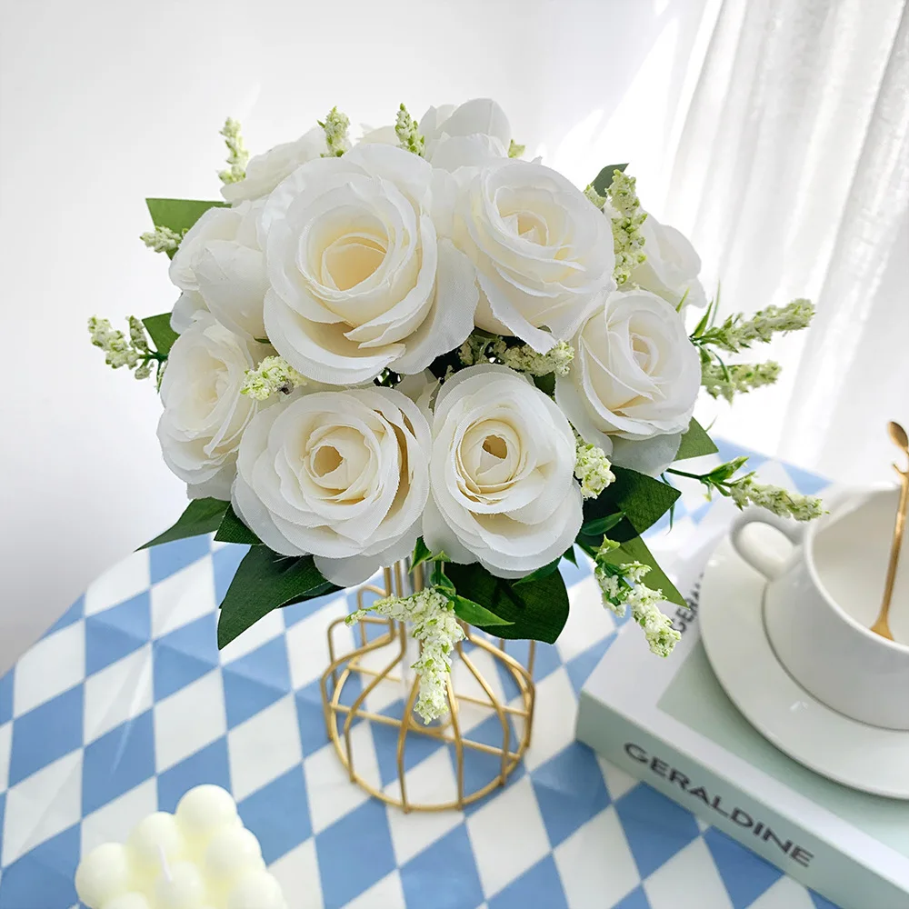 6 헤드 장미 꽃다발 인공 꽃 서양 장미 웨딩 장식 데이지 모란 가짜 꽃 인공 꽃