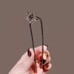 여성용 U자형 머리핀, 크리스탈 꽃, 뒷머리, 심플한 블랙 컬러, 여름 헤어 액세서리 - 이미지 3