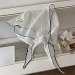 여성용 흰색 머리 스카프 한국어 폴카 도트 스카프 카와이 삼각형 스카프 프랑스어 작은 신선한 스카프 실크 스카프 헤어 스위트 스타일 - 이미지 5