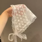 레트로 달콤한 꽃 삼각형 머리 스카프 여자 여자 스퀘어 스카프 머리띠 한국어 프랑스어 목가적 인 머리 장식 여름 레이스 머리 장식 - 이미지 5