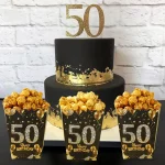 6pcs 블랙 골드 팝콘 상자 컵 18 21 30 40 50 60 생일 파티 장식 블랙 골드 파티 웨딩 베이비 샤워 파티 용품 - 이미지 5