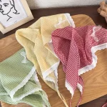 부드러운 랩 삼각형 헤어 밴드 스트랩, 목가적인 스타일 스위트 머리띠, 격자 헤어 스카프, 터번 액세서리, 조절 가능한 활 머리 스카프