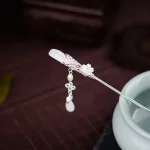 꽃 물방울 유리 구슬 여성을위한 헤어 스틱 모조 진주 술 머리핀 기질 Hanfu Cheongsam Charm Chopstick