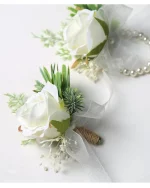 2025 트렌디한 신부 들러리 웨딩 부토니에 & 허리 코사지 | 흰색 실크 꽃 장식, 결혼식 파티를 위한 가짜 꽃 액세서리 - 이미지 3