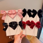 달콤한 공주 스타일 핑크 진주 체인 활 헤어 클립 여자 어린이 귀여운 뒤 머리 머리핀 헤어 클립 여자 헤어 액세서리 - 이미지 6