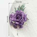 2Pcs 세트 보라색 로즈 샴페인 웨딩 손목 코사지 및 Boutonniere 신부 들러리 남자 신랑 Wedg 꽃 액세서리 세트 - 이미지 2