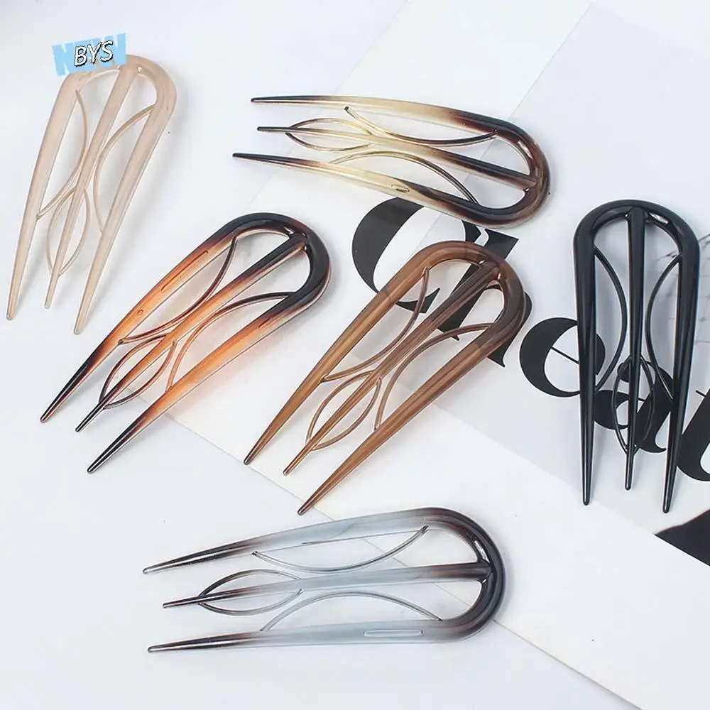 기하학 수지 헤어 포크 헤어 스타일 도구 방수 게으른 머리핀 헤어 액세서리 Hanfu 액세서리 잎 U 자형 헤어 스틱