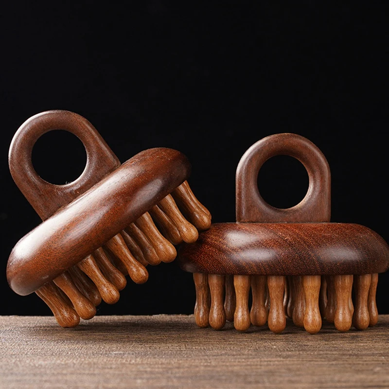 HUA 다기능 마사지 빗 마사지 도구 휴대용 원형 치아 Guasha 빗 나무 치료 두피 헤드 마사지 링