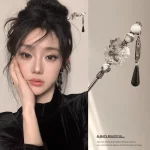 새로운 중국 스타일 기질 나비 진주 곡선 달 술 고대 스타일 머리핀 여성을위한 간단한 액세서리 - 이미지 4