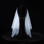 브리프 스타일 여성 웨딩 신부 모자, 화이트 투레이어 팔꿈치 길이 베일 - 이미지 5