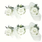 1/6PCS 화이트 로즈 웨딩 손목 코사지 및 Boutonniere 세트 ForBride 신부 들러리 남자 신랑 로즈 웨딩 꽃 액세서리 - 이미지 6