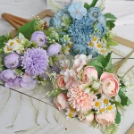 인공 꽃 1개, 장식용 7개의 가짜 꽃, 가정용 신부 웨딩 파티 국화 꽃다발