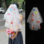클립과 함께 새로운 다채로운 웨딩 베일 달콤한 pompom 메쉬 tulle 나비 사진 소품 화이트 베일 신부 베일 머리 장식 액세서리 - 이미지 2