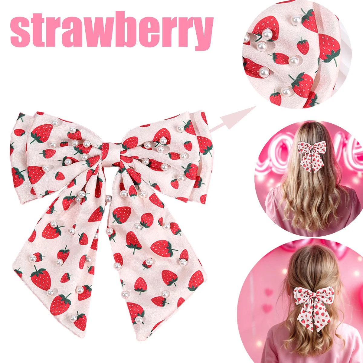 시폰 딸기 활 머리핀 핑크 부드러운 실크 질감 우아한 진주 머리 핀 여자 여자 사진 파티를위한 한국 액세서리