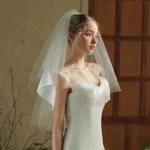 V378 짧은 흰색 두 레이어 부드러운 얇은 명주 그물 웨딩 베일 신부 수제 신부 머리 빗으로 머리 장식 베일이 될 수 있습니다 - 이미지 2