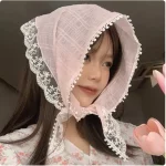 Ins 달콤한 레이스 헤어 스카프 여성 레트로 삼각형 헤어 밴드 스트랩 헤어 가방 Headscarf 모자 여행 사진 머리띠 터번 액세서리 - 이미지 5
