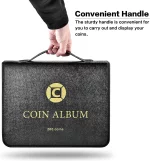 수집가를 위한 동전 수집 도서 홀더, 지퍼와 손잡이가 있는 260개의 포켓 동전 수집 앨범. 동전 디스플레이 보관 가방 - 이미지 6