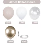 40Pcs 누드 크림 화이트 중립 풍선 Boho 생일 베이비 샤워 웨딩 파티 장식에 대 한 크롬 금속 라텍스 샴페인 풍선 - 이미지 2