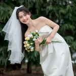 셀프웨딩 웨딩베일 리본 진주 화이트 4단 웨촬소품 - 이미지 3