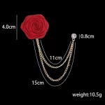 Boutonniere 웨딩 코사지 천, 수제 장미 꽃 브로치, 라펠 핀 배지, 술 체인, 남성 정장 액세서리 - 이미지 2