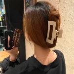 심플 스퀘어 기하학적 프로스트 헤어 클로 클램프, 아세테이트 헤어핀, 할로우 아웃 포니테일 클립, 메이크업 스타일링 도구, 헤드웨어 - 이미지 2