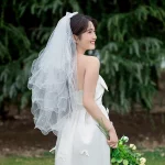 셀프웨딩 웨딩베일 리본 진주 화이트 4단 웨촬소품 - 이미지 6