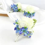 더스티 블루 로즈 Boutonniere 6 개 Groomsmen Groom Boutonnieres 웨딩 베스트 맨 코사지 가을 빈티지 소박한 결혼 꽃 - 이미지 5