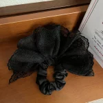 한국 감성 더블 레이어 자수 스커트 레이스 대장 스크런치 헤어플라워, 발레 스타일 포니테일 헤어밴드 1개 - 이미지 6