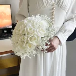신부 꽃다발 결혼식 꽃 신부 들러리 실크 장미 가짜 아기 호흡 신부 결혼식 액세서리 테이블 센터 피스 장식 - 이미지 2