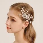 클래식 수제 라인스톤 진주 꽃 헤어 클립 신부 웨딩 헤어 쥬얼리 액세서리, 들러리 티아라 헤드피스 - 이미지 2