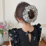 한국 메쉬 라인스톤 대장 머리끈 1개, 여성용 새 고품질 머리끈 큰 머리끈, 꽃 머리 장식 - 이미지 3