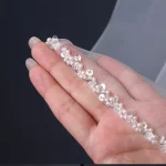 럭셔리 대성당 긴 웨딩 베일 크리스탈 Organza 파란색 된 신부 베일 라인 석 가장자리 1 계층 소프트 웨딩 액세서리 G134 - 이미지 4