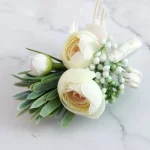 Boutonnieres 꽃 인공 장미 실크 아이보리 코사지 Buttonhole Groomsmen Boutonniere for Men 웨딩 액세서리 - 이미지 4
