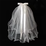 새로운 두 레이어 신부 베일 레이스 가장자리 흰색 웨딩 베일 짧은 간단한 여성 Tulle 웨딩 액세서리 사진 베일