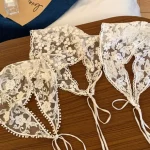 보헤미아 반다나 꽃무늬 프린트 헤어 스카프, 레이스 자외선 차단 헤드 스카프, 삼각형 스카프, 소녀 헤어 액세서리 - 이미지 2